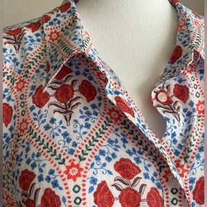 Boden Line  Button-Down Shirt in White with Red & Blue Floral Print // Sz 20-22L